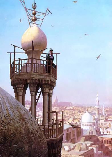 Jean-Leon Gerome A Muezzin Calling from the Top of a Minaret the Faithful to Prayer Norge oil painting art